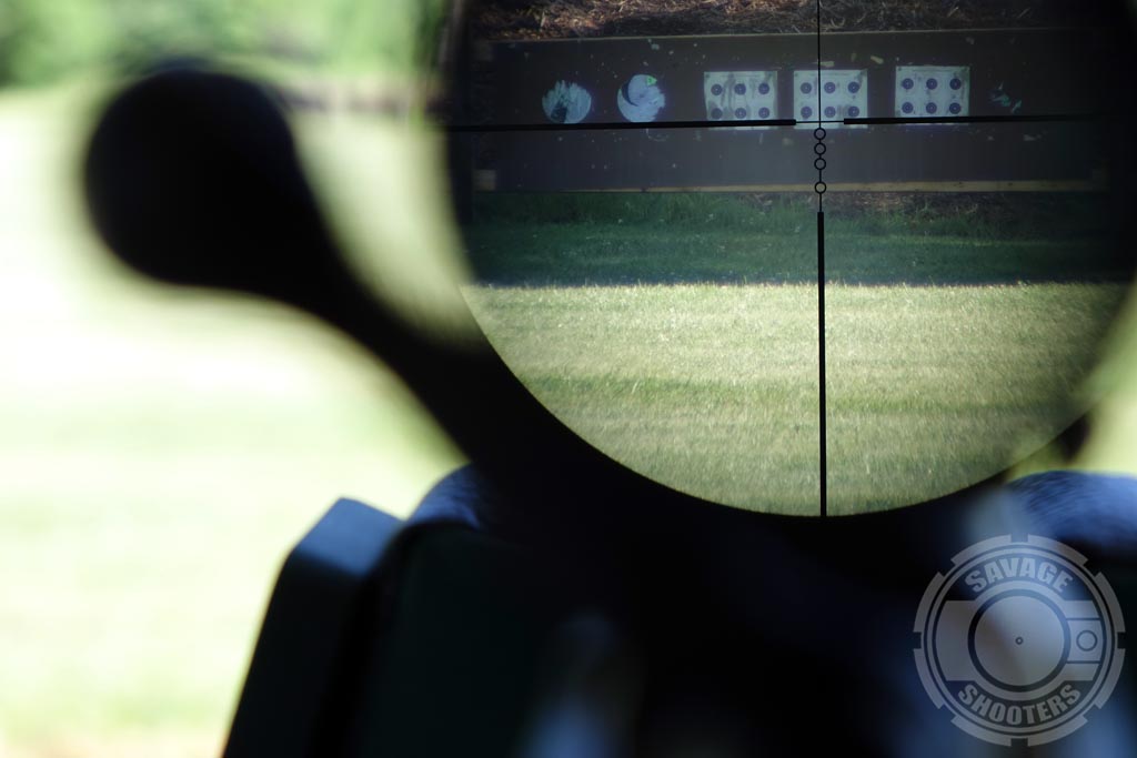 The Nikon BDC ballistic reticle offers a standard crosshair for 100 yards and additional circles evenly spaced for additional holdover points.