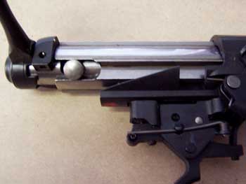 A view of the bolt configuration and trigger assembly on the 210FT.