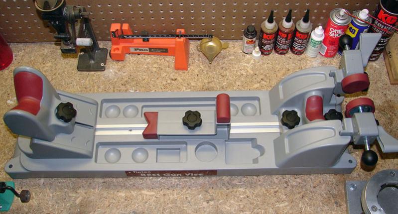 The Best Gun Vise uses a t-track and three adjustable supports to secure most any type
of firearm.