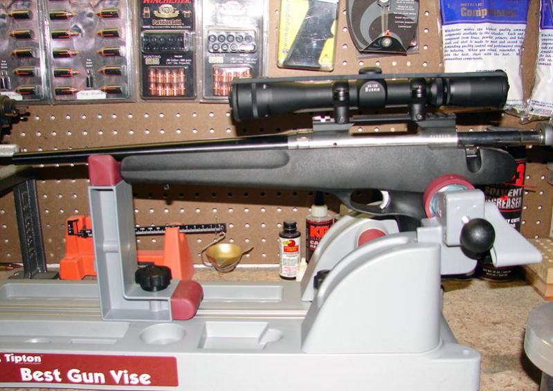 The Best Gun Vise adjusts to hold most any type of firearm, including a Savage Striker.