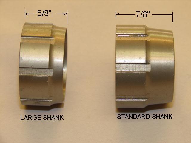 Comparison of standard and large shank barrel nuts.